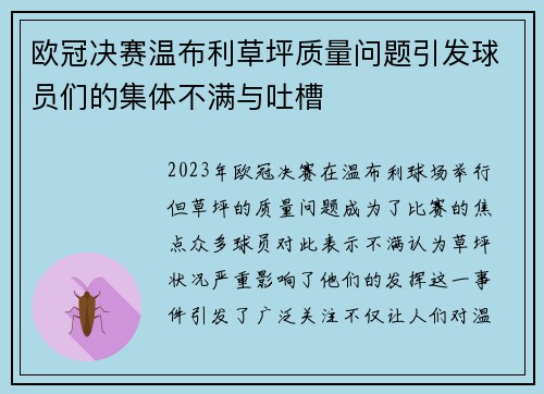 欧冠决赛温布利草坪质量问题引发球员们的集体不满与吐槽
